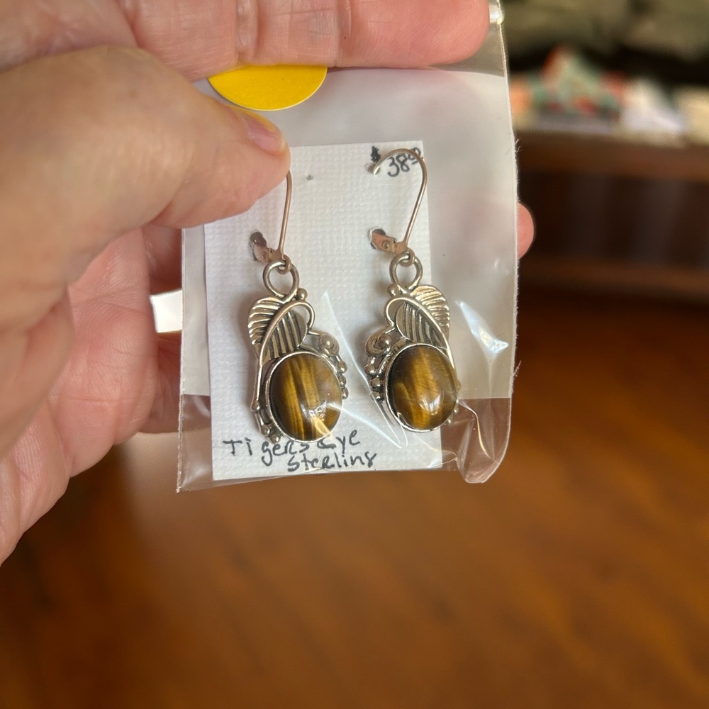 Tigers eye sterling silver earrings